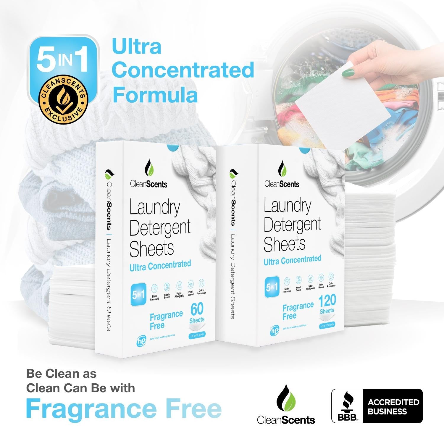 5in1 Fragrance Free Laundry Detergent Sheets